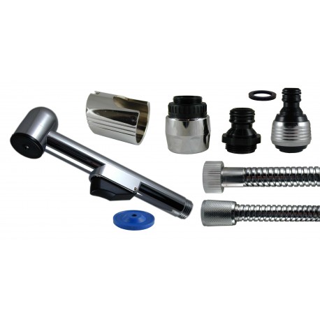 Kit combin&eacute; raccord rapide DUOJET - Chrome - Flexible double agraf.1,50 - Eco 6 litres/min