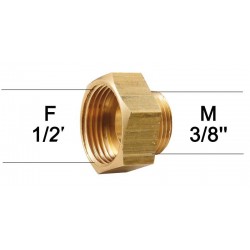 Adaptateur raccord Laiton brut - Hexagonal - F15x21 (1/2'') à  M12x17 (3/8'')