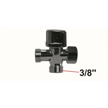 Vanne 3 voies robinet d'arrêt équerre WC - 3/8'' F / 3/8'' Mâle - Laiton Chromé