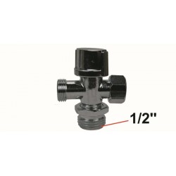 Vanne 3 voies robinet d'arrêt équerre WC - 3/8'' F / 3/8'' M à 1/2'' Mâle - Laiton Chromé