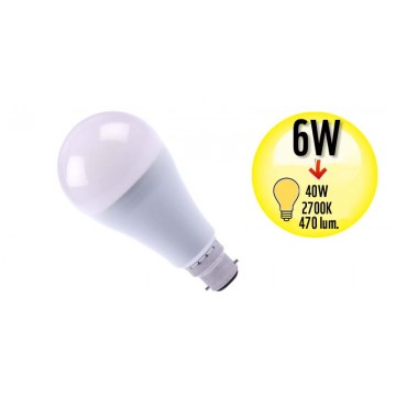 Ampoule B22 LED 6W équivalent 40W - Blanc Chaud 2700K