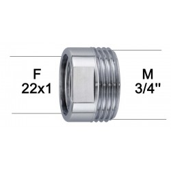 Adaptateur Robinet - Laiton Chromé Hexagonal - F22x100 à M3/4 + joint NBR 22x1