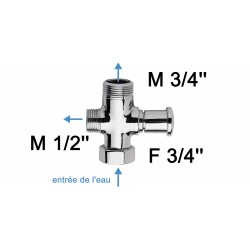 Inverseur pour colonne de douche - F3/4''+M3/4''+M1/2'' - Laiton chromé