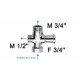 Inverseur pour colonne de douche - F3/4''+M3/4''+M1/2'' - Laiton chromé