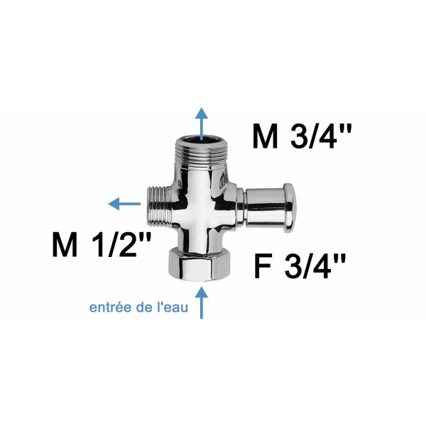 Adaptateur pour flexible de douche en laiton chromé M 1/2 F 3/4