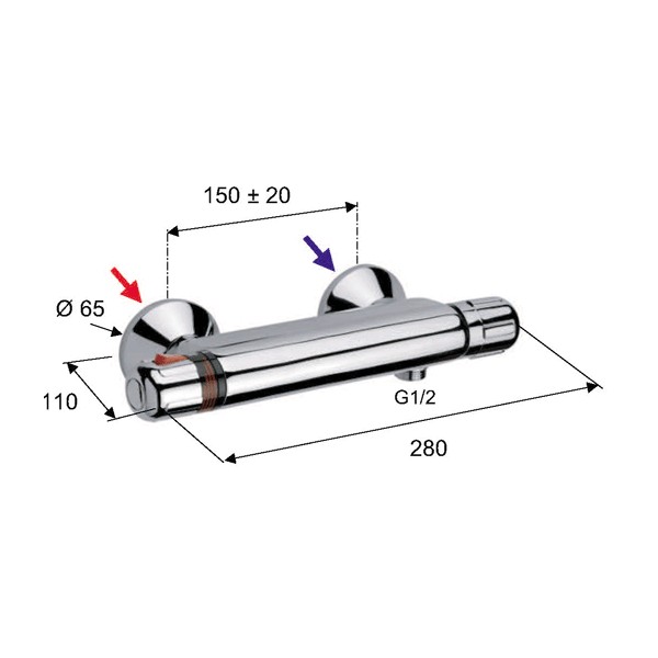 Mitigeur douche - entraxe fixe de 60 à 150 mm