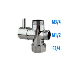 Inverseur pour colonne de douche - F3/4''+M3/4''+M1/2'' - Laiton chromé