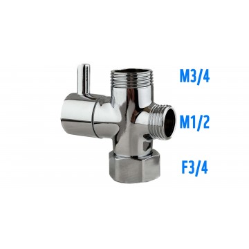 Inverseur pour colonne de douche - F3/4''+M3/4''+M1/2'' - Laiton chromé
