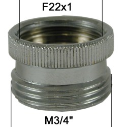 Adaptateur Robinet - Laiton Chromé Moleté - F22x100 à M3/4 + joint NBR 22x1
