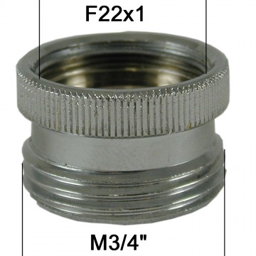 Adaptateur Robinet - Laiton Chromé Moleté - F22x100 à M3/4 + joint NBR 22x1