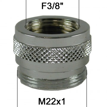 Adaptateur Robinet - Laiton Chromé - F3/8'' à M22x100 + joint NBR 12x17