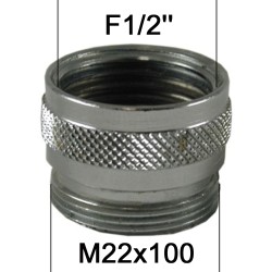 Adaptateur Robinet Haut - Laiton Chromé - F1/2 à M22x100 + joint NBR 22x1