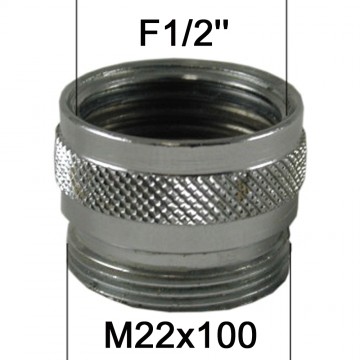 Adaptateur Robinet Haut - Laiton Chromé - F1/2 à M22x100 + joint NBR 22x1