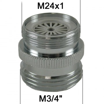 Adaptateur Robinet - Laiton Chromé - M24x100 à M3/4 + Brise-jet étoile + joint NBR 24x1