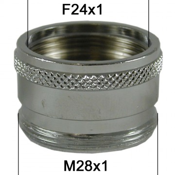Adaptateur Robinet - Laiton Chromé - F24x100 à M28x100 + joint NBR 24x1