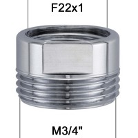 Adaptateur Robinet - Laiton Chromé Hexagonal - F22x100 à M3/4" + joint NBR 22x1