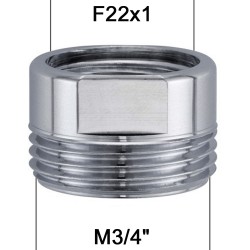 Adaptateur Robinet - Laiton Chromé Hexagonal - F22x100 à M3/4 + joint NBR 22x1