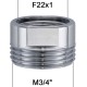 Adaptateur Robinet - Laiton Chromé Hexagonal - F22x100 à M3/4" + joint NBR 22x1