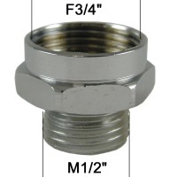 Adaptateur raccord Laiton - Hexagonal - F20x27 (3/4'') à M15x21 (1/2'') - Ecoperl