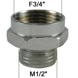 Adaptateur raccord Laiton - Hexagonal - F20x27 (3/4'') à M15x21 (1/2'')