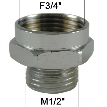 Adaptateur raccord Laiton - Hexagonal - F20x27 (3/4'') à M15x21 (1/2'')