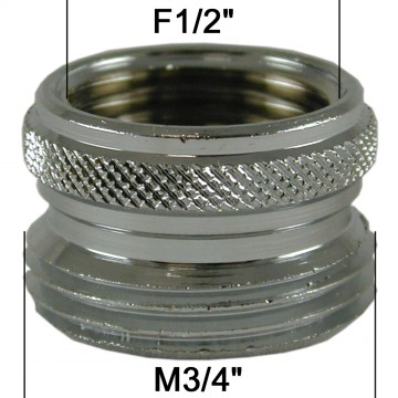 Adaptateur raccord Laiton - Moleté - F15x21 (1/2'') à M20x27 (3/4'')