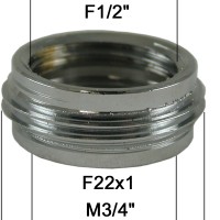 Adaptateur raccord Laiton - F15x21 (1/2'') à M20x27 (3/4'') + F22x100 - Ecoperl