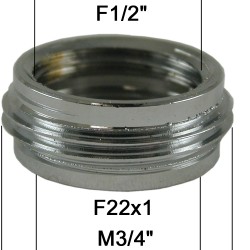 Adaptateur raccord Laiton - F15x21 (1/2'') à M20x27 (3/4'') + F22x100