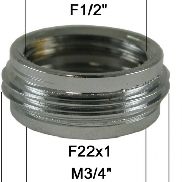 Adaptateur raccord Laiton - F15x21 (1/2'') à M20x27 (3/4'') + F22x100