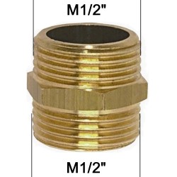 Adaptateur raccord Laiton brut - 1/2'' mâle à 1/2'' mâle
