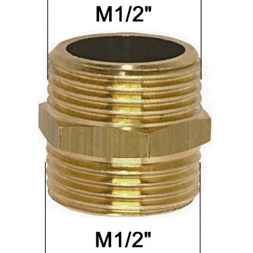 Adaptateur raccord Laiton brut - 1/2'' mâle à 1/2'' mâle