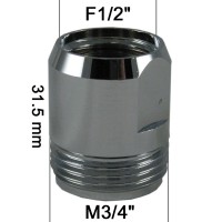Adaptateur Laiton Haut - 2 Pans - F15x21 (1/2'') à M20x27 (3/4'')