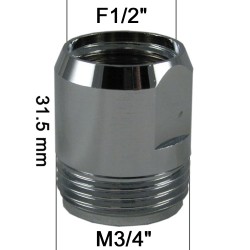 Adaptateur Laiton Série Haute - 2 Pans - F15x21 (1/2'') à M20x27 (3/4'')