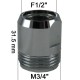 Adaptateur Laiton Haut - 2 Pans - F15x21 (1/2'') à M20x27 (3/4'')
