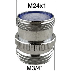 Raccord MAL sur Robinet - Régulateur de jet 8 litres/min. - M24x100 à M20x27 (3/4'') + Adaptateur F22