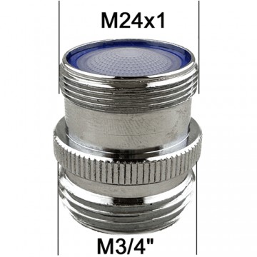 Raccord MAL sur Robinet - Régulateur de jet 8 litres/min. - M24x100 à M20x27 (3/4'') + Adaptateur F22