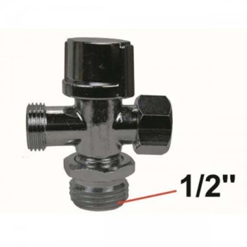 Vanne 3 voies robinet d'arrêt équerre WC - 3/8'' F / 3/8'' M à 1/2'' Mâle - Laiton Chromé