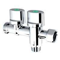 Robinet équerre WC 3 voies - 2 Vannes - 3/8'' M / 1/2'' M à 3/8'' Mâle - Laiton Chromé