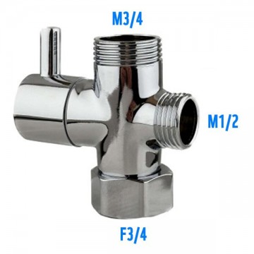 Inverseur pour colonne de douche - F3/4''+M3/4''+M1/2'' - Laiton chromé
