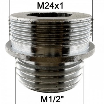 Adaptateur Robinet Haut - Laiton Chromé - M24x100 à M1/2 + joint NBR 24X1