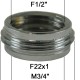 Adaptateur raccord Laiton - F15x21 (1/2'') à M20x27 (3/4'') + F22x100