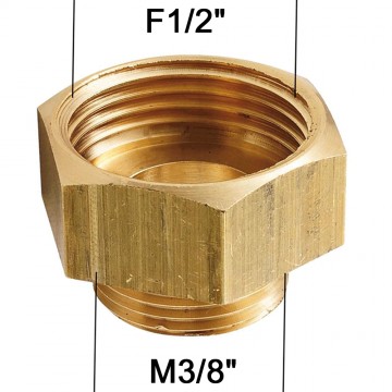 Adaptateur raccord Laiton brut - Hexagonal - F15x21 (1/2'') à  M12x17 (3/8'')