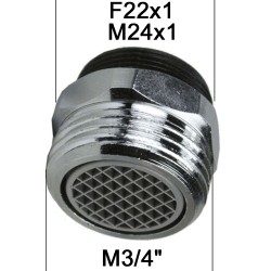 Raccord MAL sur Robinet - Régulateur de jet 8 litres/min. - M24x100 à M20x27 (3/4'') + Adaptateur F22
