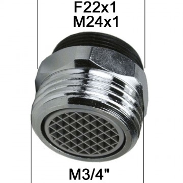 Raccord MAL sur Robinet - Régulateur de jet 8 litres/min. - M24x100 à M20x27 (3/4'') + Adaptateur F22