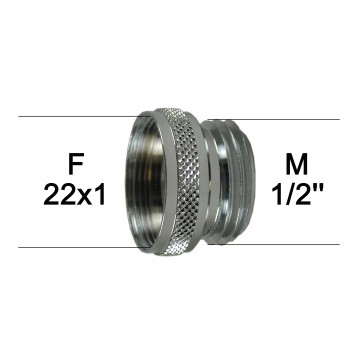 Adaptateur Robinet - Laiton Chromé - F22x100 à M1/2 + joint NBR 22x1