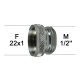 Adaptateur Robinet - Laiton Chromé - F22x100 à M1/2 + joint NBR 22x1