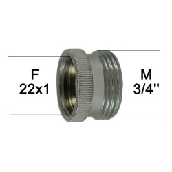 Adaptateur Robinet - Laiton Chromé Moleté - F22x100 à M3/4 + joint NBR 22x1