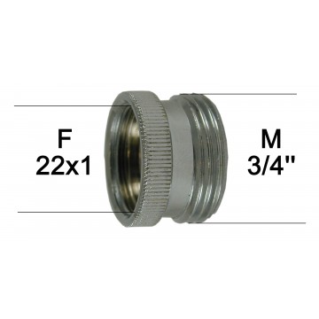 Adaptateur Robinet - Laiton Chromé Moleté - F22x100 à M3/4 + joint NBR 22x1