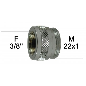 Adaptateur Robinet - Laiton Chromé - F3/8'' à M22x100 + joint NBR 12x17