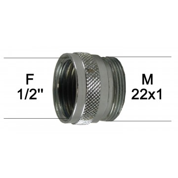 Adaptateur Robinet Haut - Laiton Chromé - F1/2 à M22x100 + joint NBR 22x1